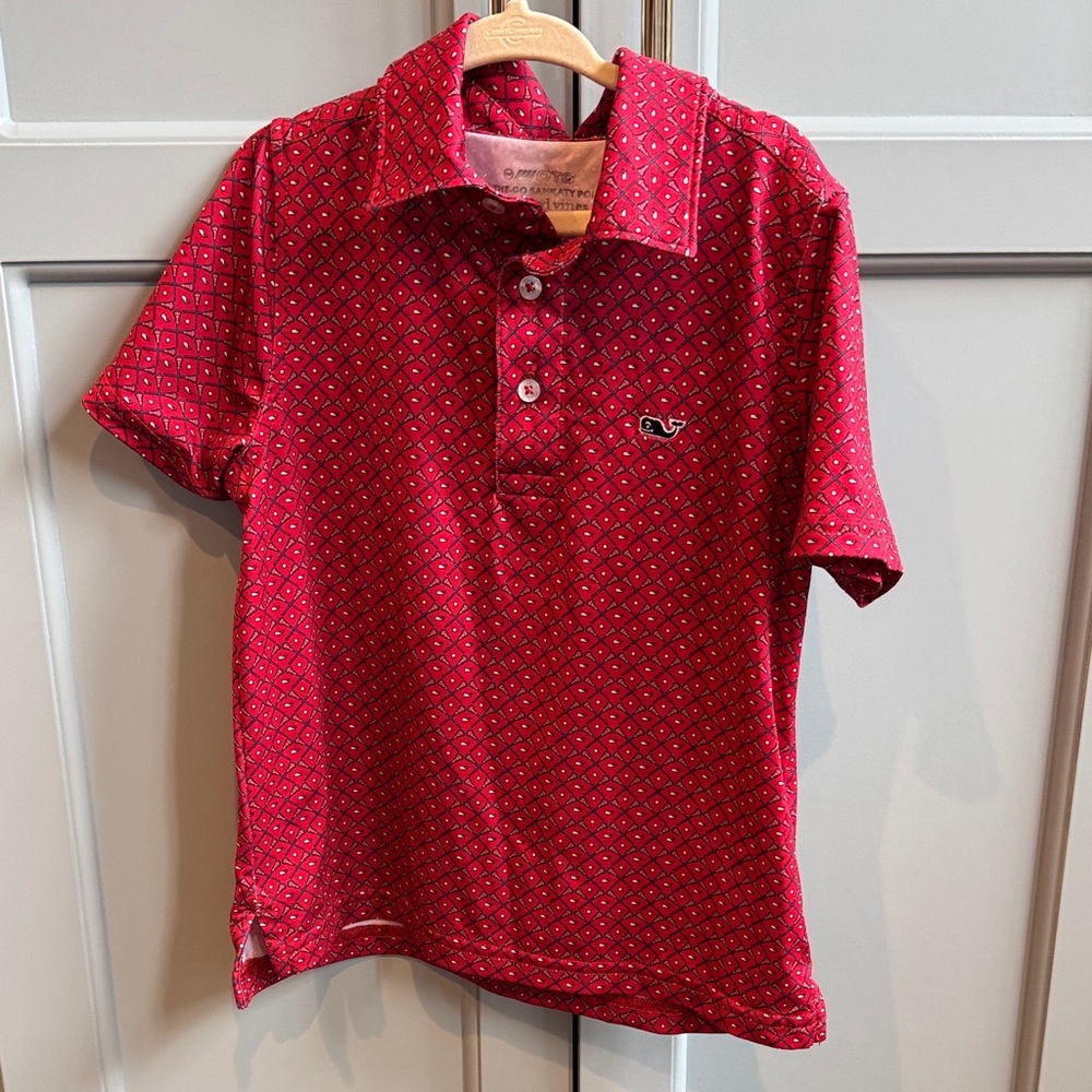 Vineyard Vines Boys Lacrosse Patterned Red Polo